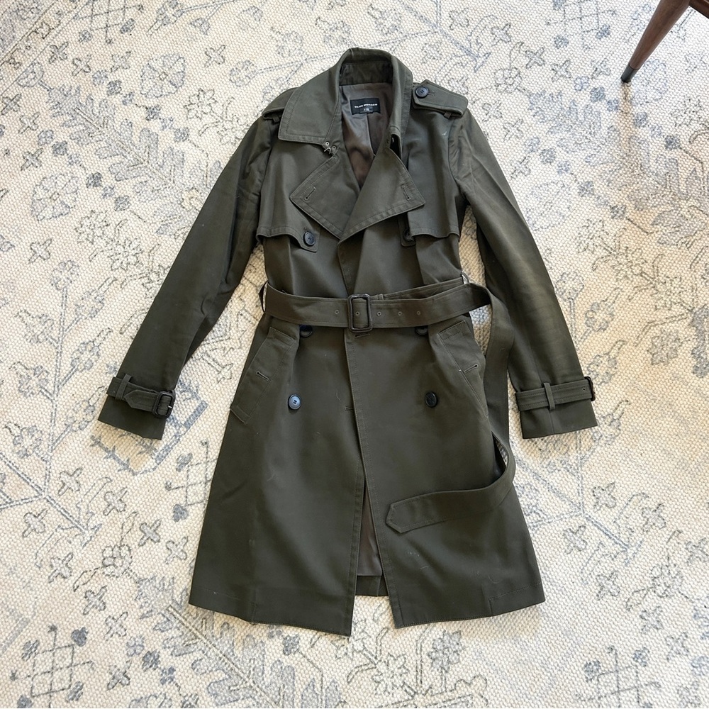 Club Monaco Matie Cotton Belted Trench Coat Medium Womens Olive Green